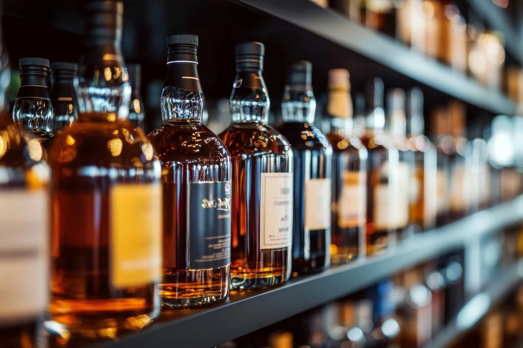 A supermarket shelf with spirits